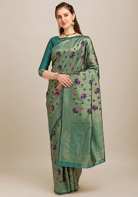 Green Zari Embroidered Silk Saree Set