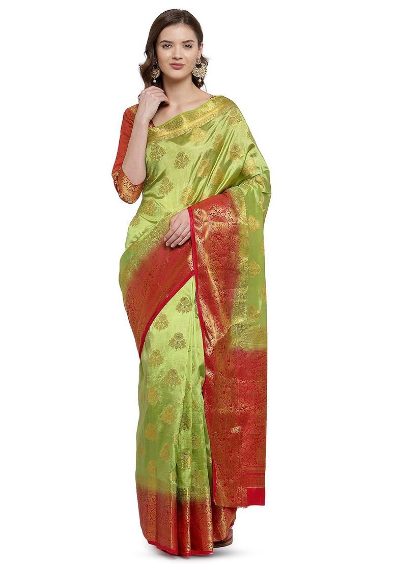 Red Zari Embroidered Silk Saree Set