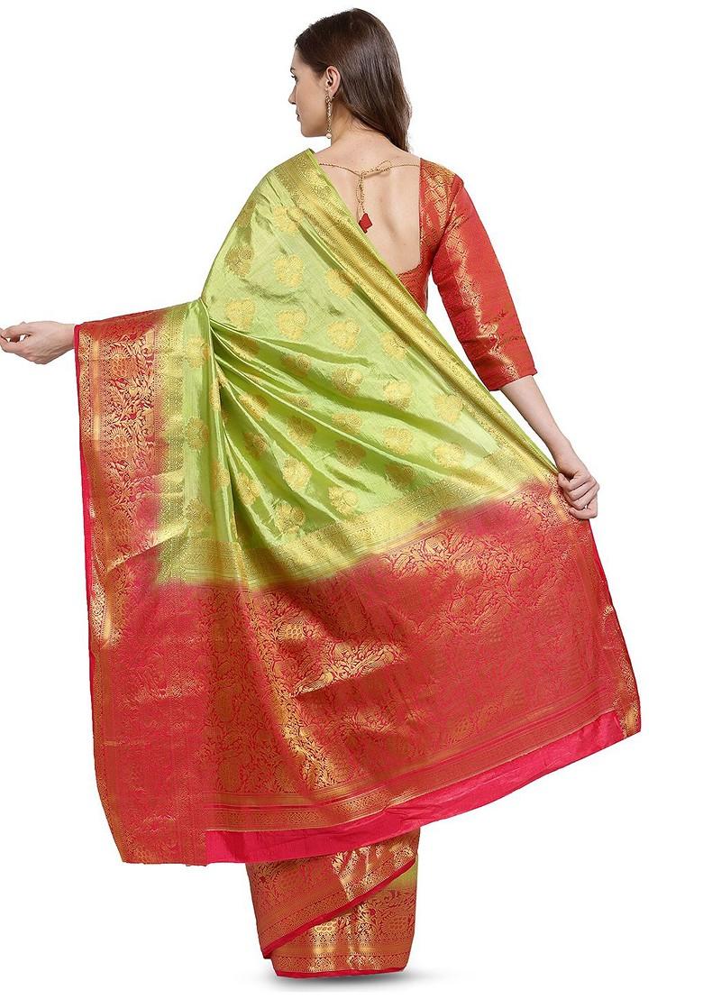 Red Zari Embroidered Silk Saree Set