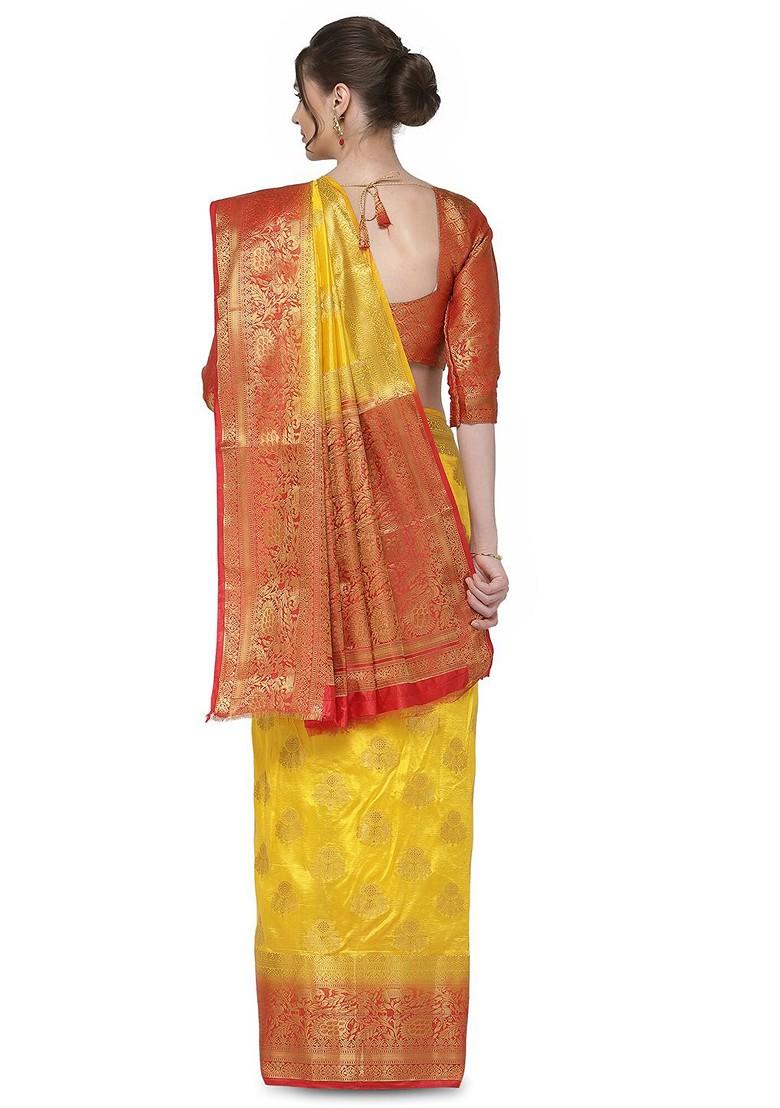 Red Zari Embroidered Silk Saree Set