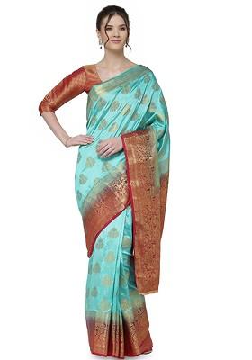 Red Zari Embroidered Silk Saree Set