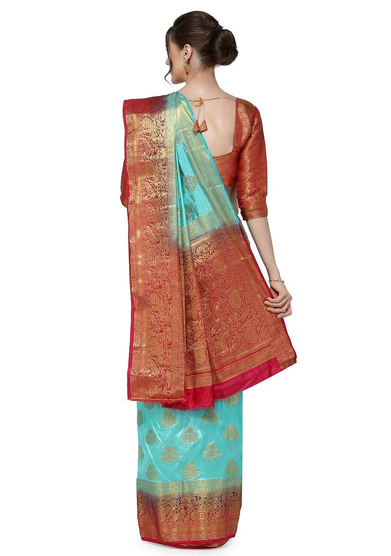 Red Zari Embroidered Silk Saree Set