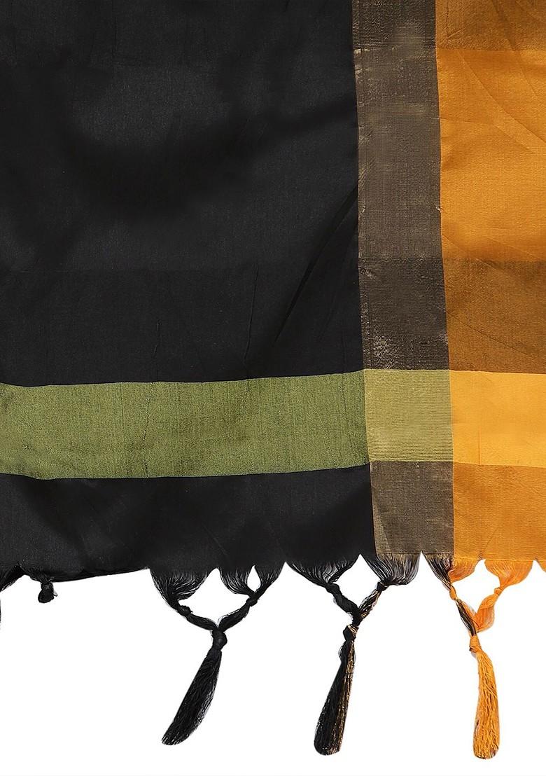 Yellow Ethnic Motifs Embroidery Silk Saree Set