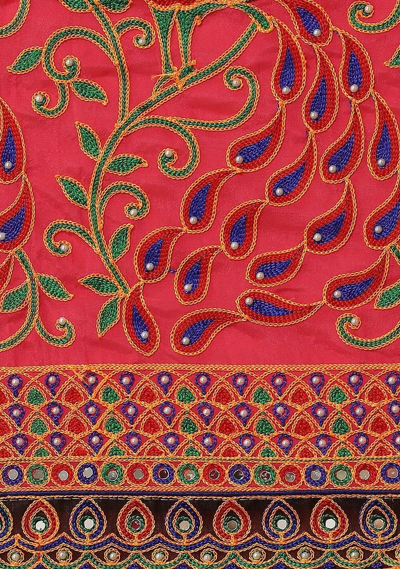 Orange Embroidered Poly Blend Saree Set