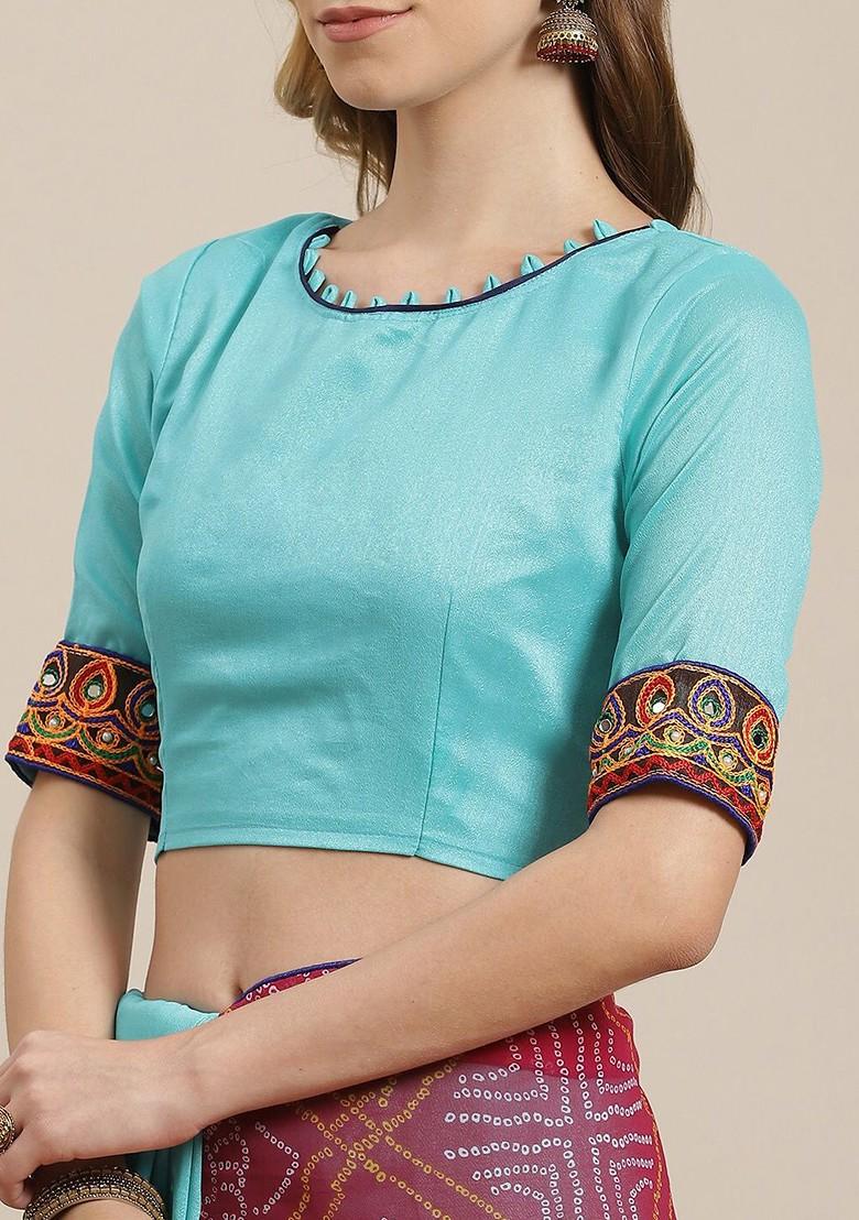 Pink Embroidered Poly Blend Saree Set