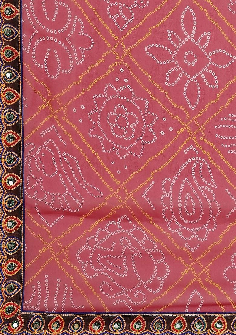 Pink Embroidered Poly Blend Saree Set
