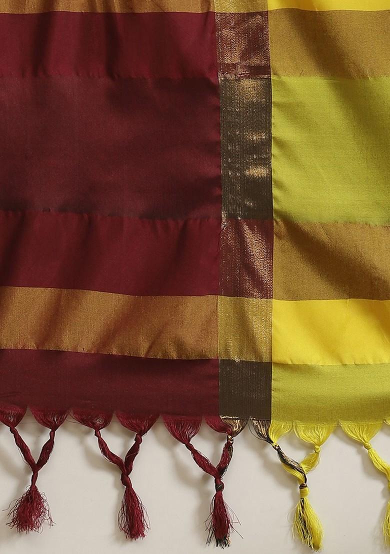 Green Ethnic Motifs Embroidery Silk Saree Set