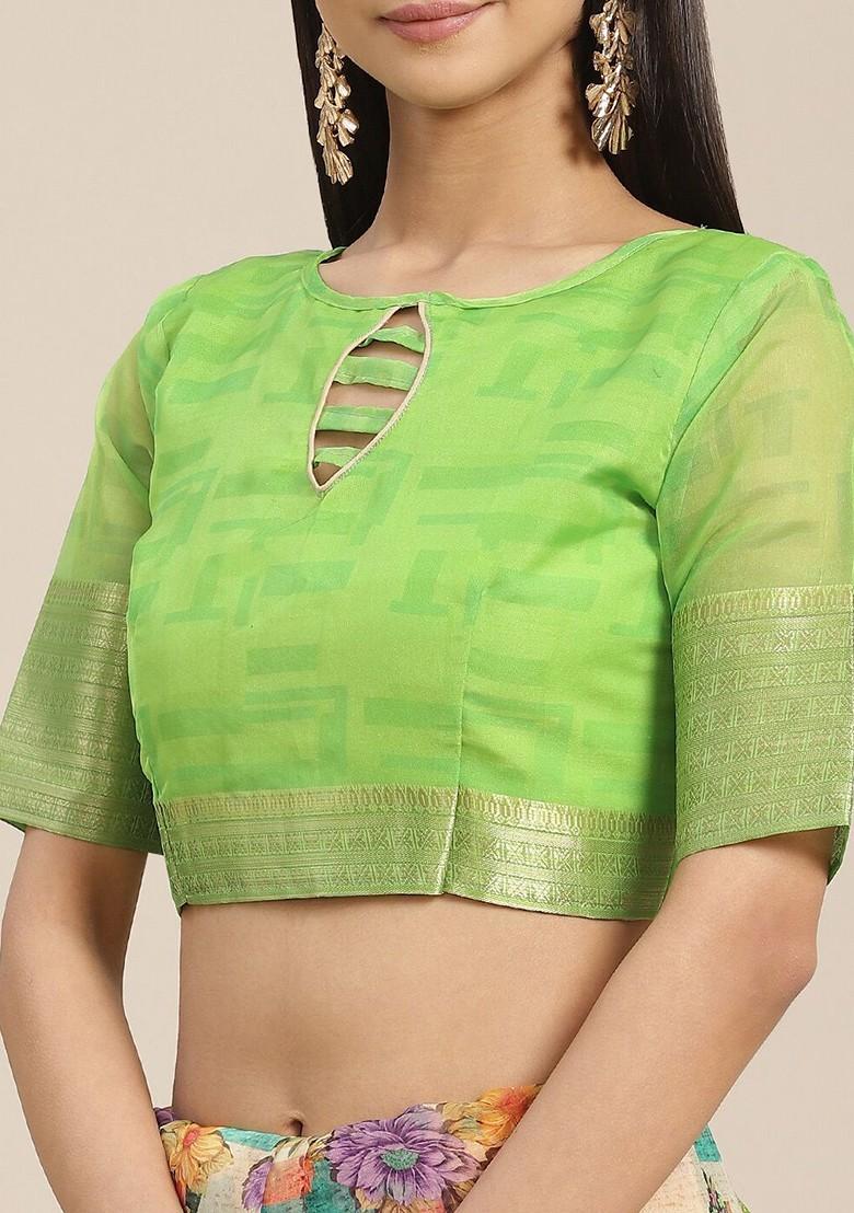 Green Zari Embroidered Organza Saree Set