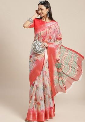 White Zari Embroidered Organza Saree Set