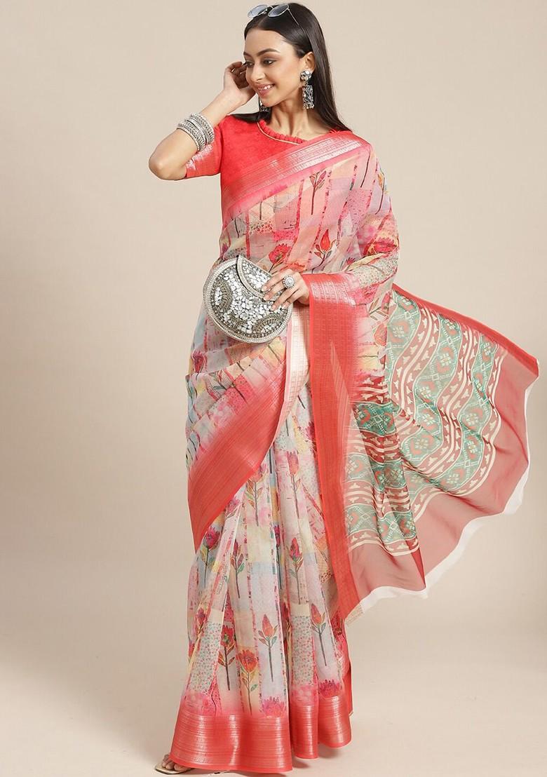 White Zari Embroidered Organza Saree Set