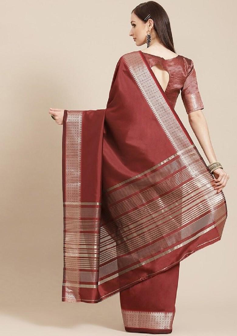 Maroon Zari Embroidered Silk Saree Set