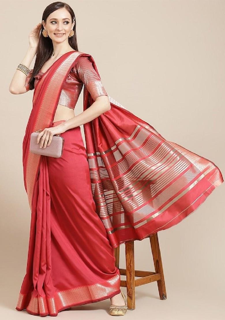 Red Zari Embroidered Silk Saree Set
