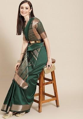 Green Zari Embroidered Silk Saree Set