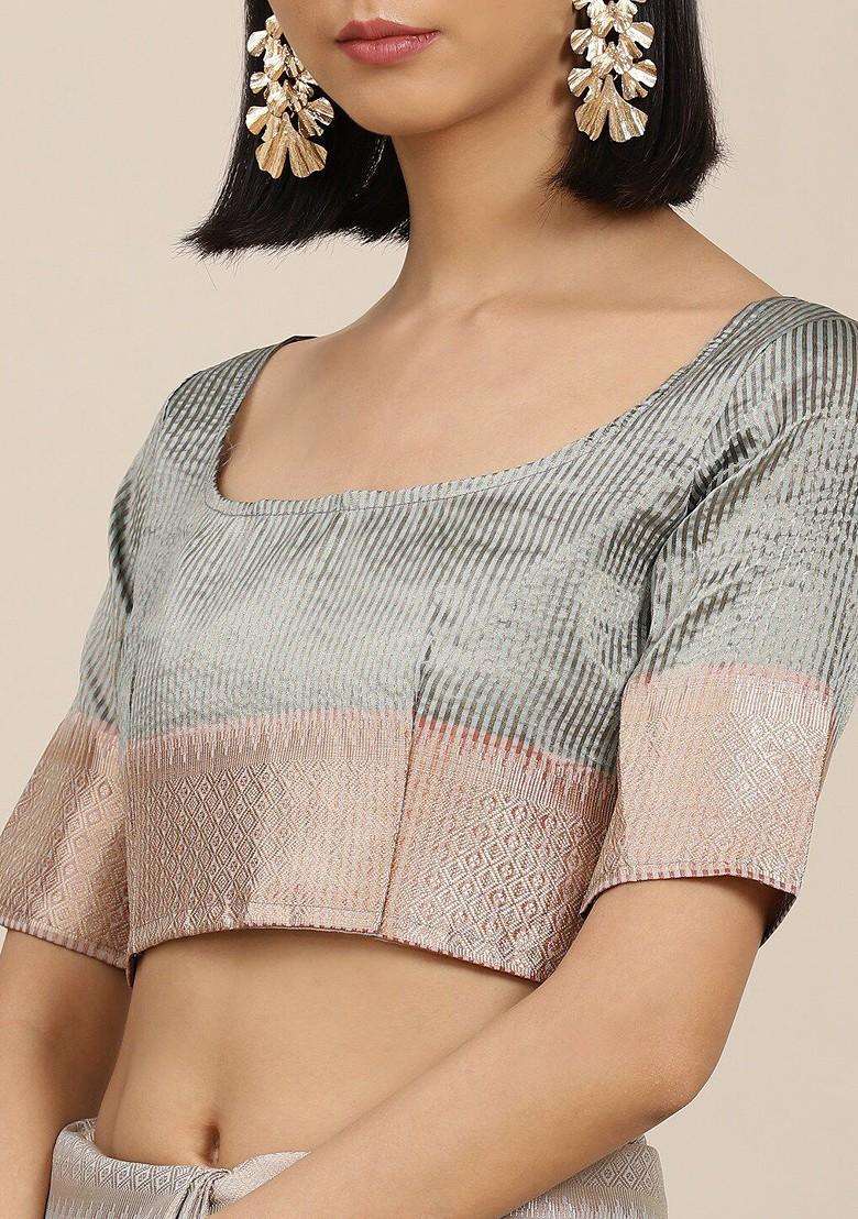 Turquoise Blue Floral Embroidered Silk Saree Set