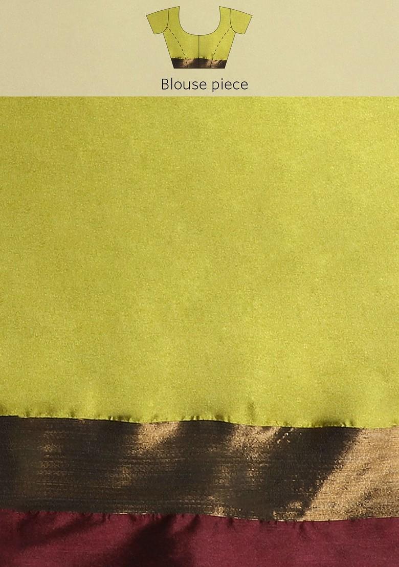 Green Embroidered Poly Blend Saree Set