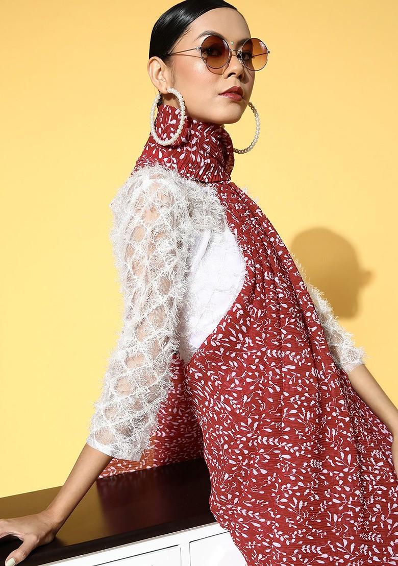 Maroon Printed Georgette Saree Set