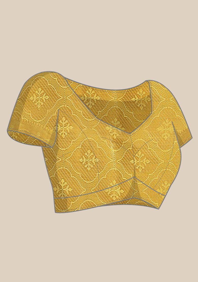 Yellow Ethnic Motifs Embroidery Silk Saree Set