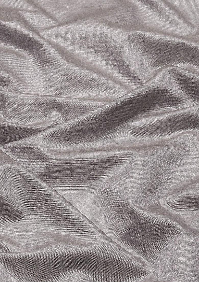 Grey Zari Embroidered Poly Blend Saree Set