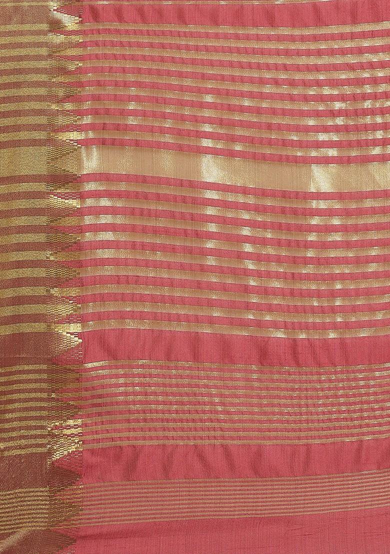Pink Zari Embroidered Poly Blend Saree Set
