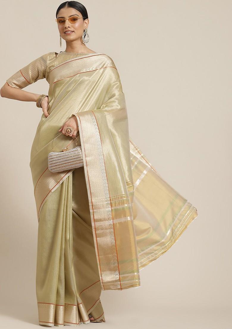 Green Zari Embroidered Poly Blend Saree Set