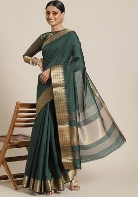 Green Zari Embroidered Silk Saree Set