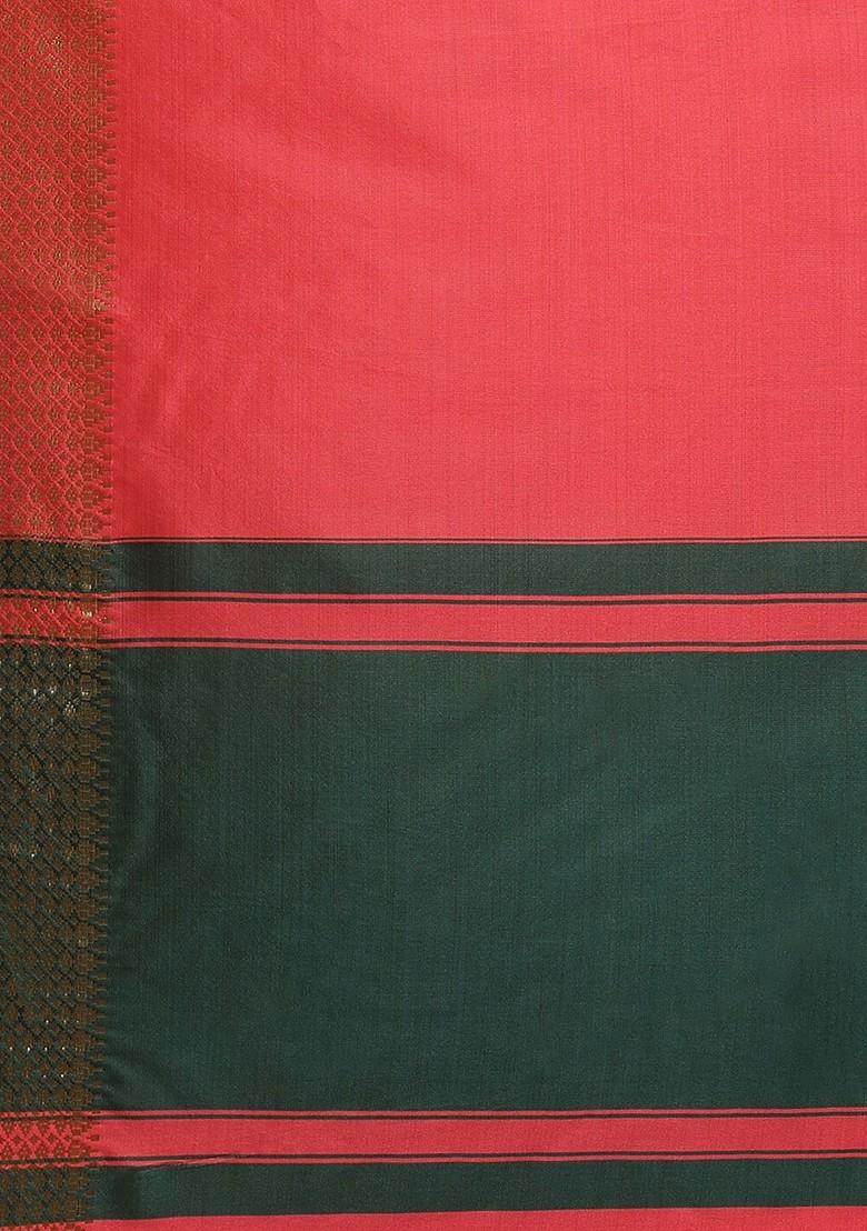 Pink Zari Embroidered Silk Saree Set