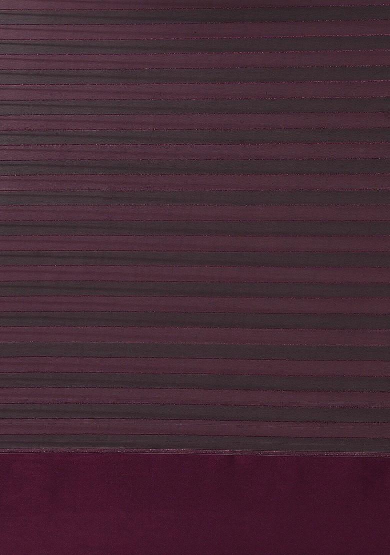 Purple Striped Print Poly Blend Saree Set