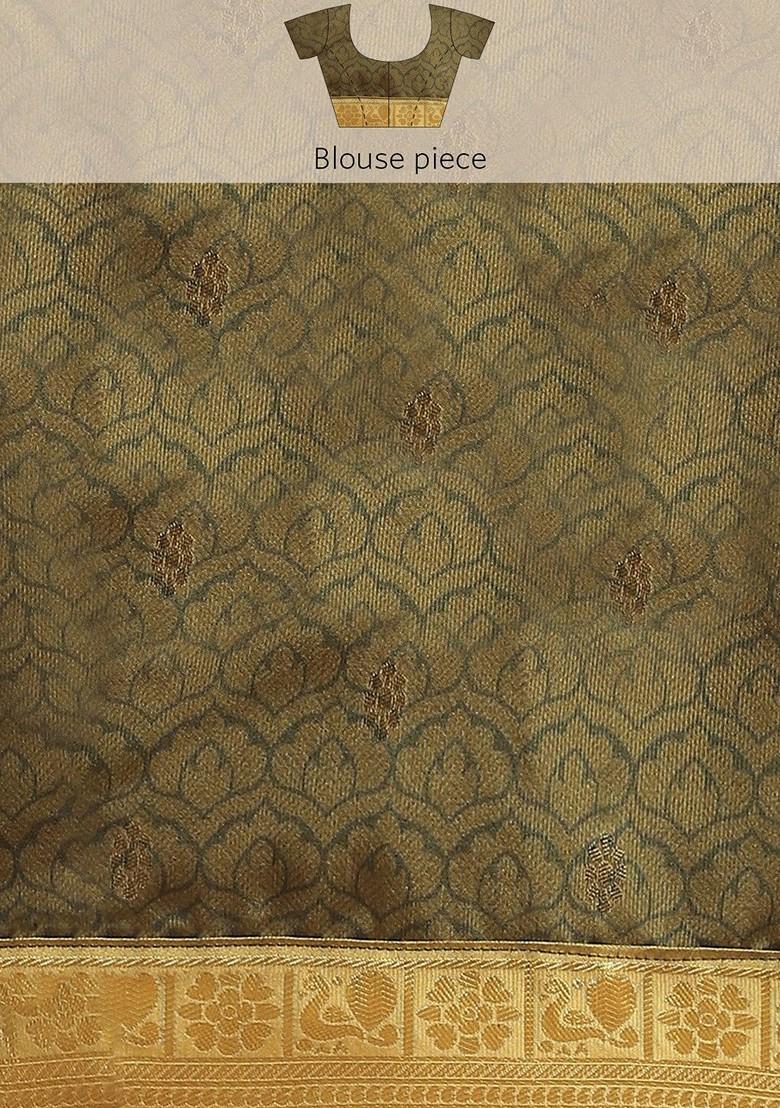 Green Zari Embroidered Poly Blend Saree Set