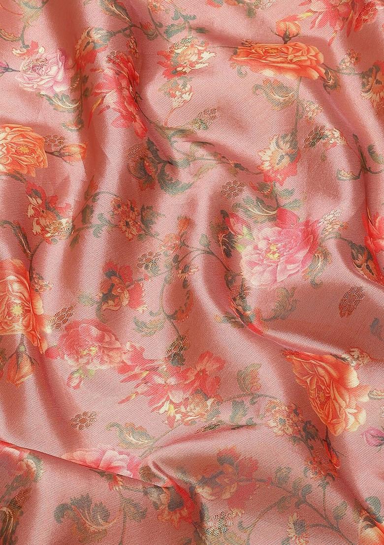 Pink Zari Embroidered Poly Blend Saree Set