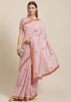Pink Printed Georgette Saree Set