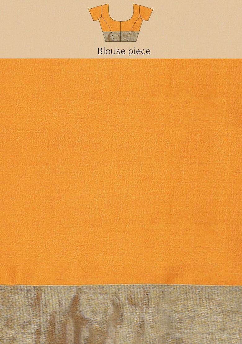 Orange Ethnic Motifs Embroidery Silk Saree Set