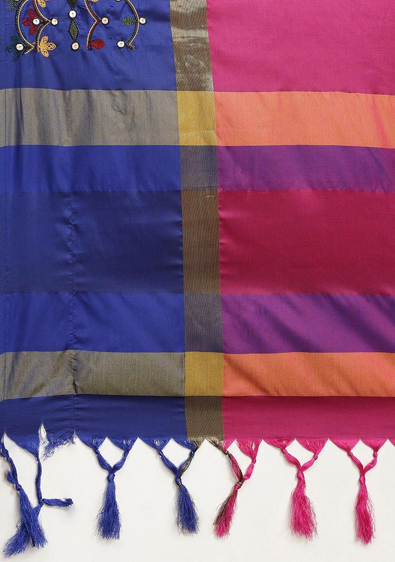 Pink Ethnic Motifs Embroidery Silk Saree Set