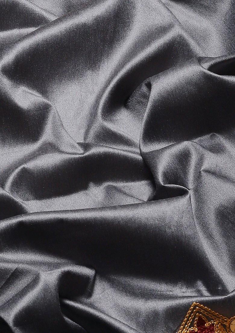 Grey Ethnic Motifs Embroidery Silk Saree Set