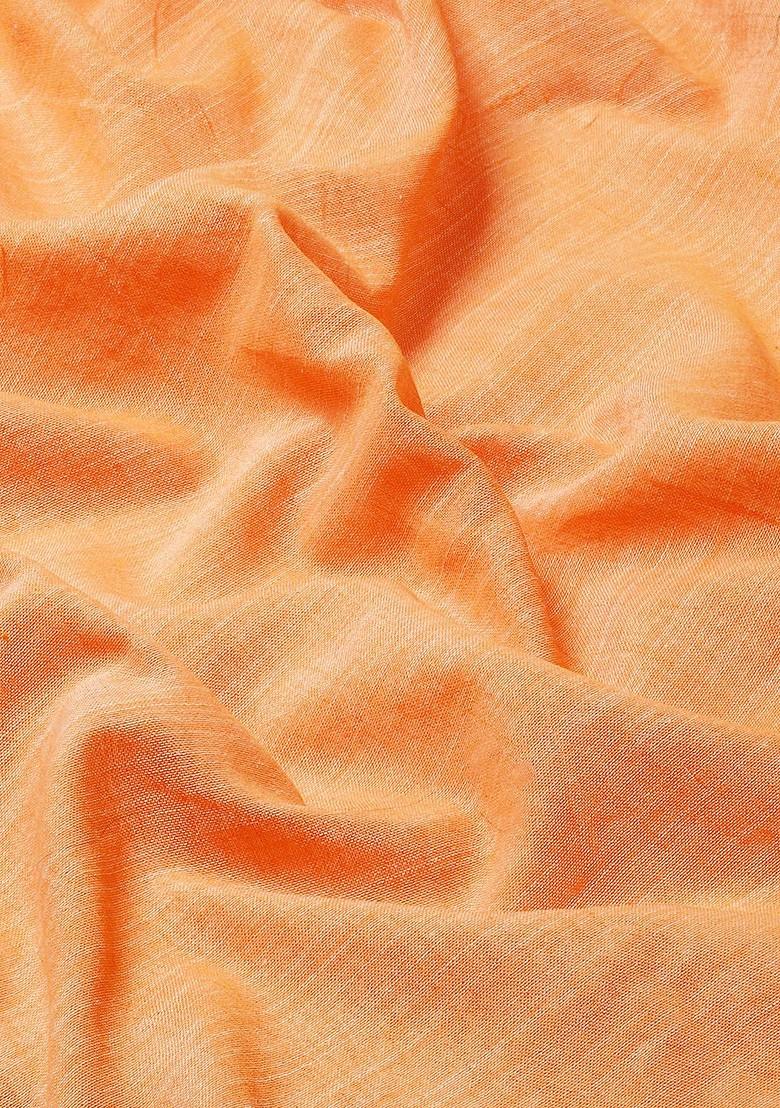 Orange Solid Cotton Saree Set