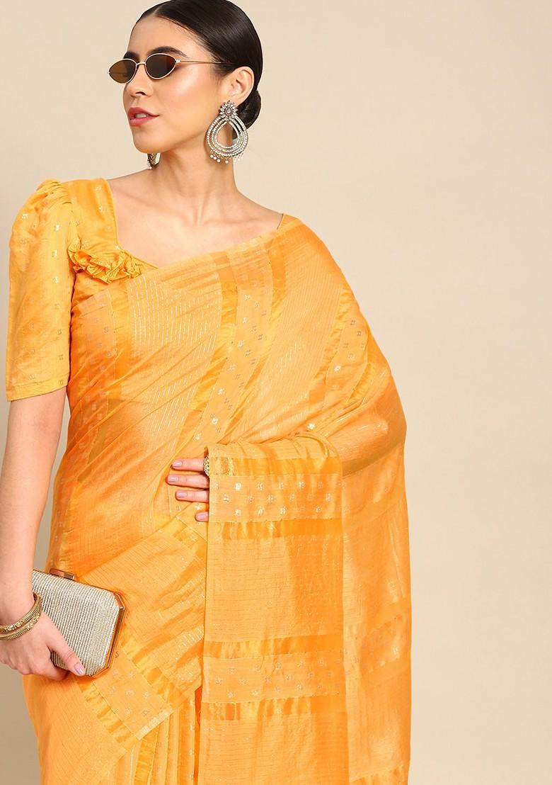 Orange Zari Embroidered Banarasi Silk Saree Set