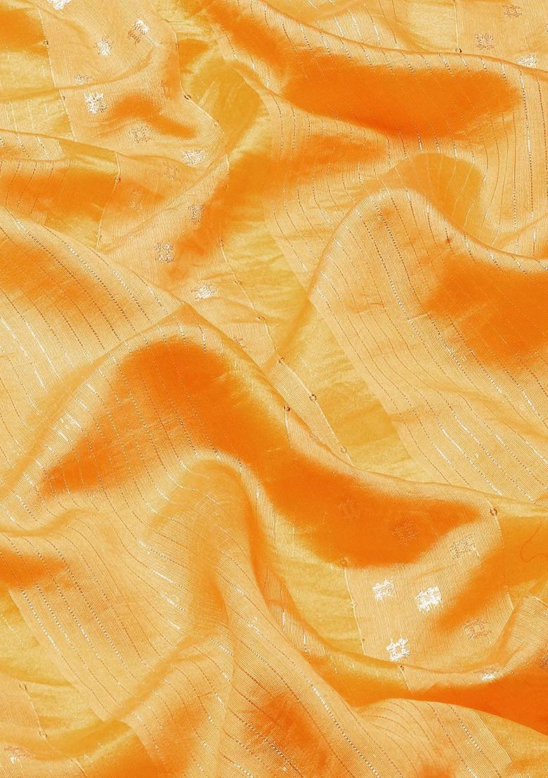 Orange Zari Embroidered Banarasi Silk Saree Set