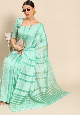 Green Zari Embroidered Banarasi Silk Saree Set