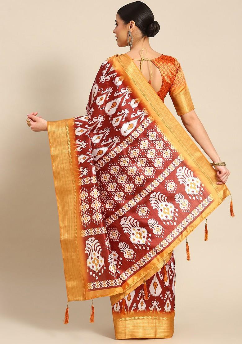 Red Ethnic Motifs Embroidery Banarasi Silk Saree Set