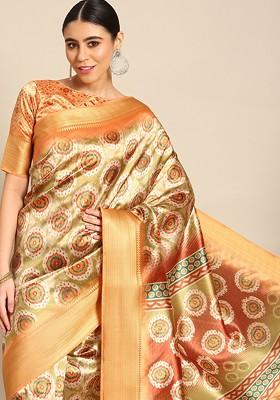 Green Ethnic Motifs Embroidery Banarasi Silk Saree Set