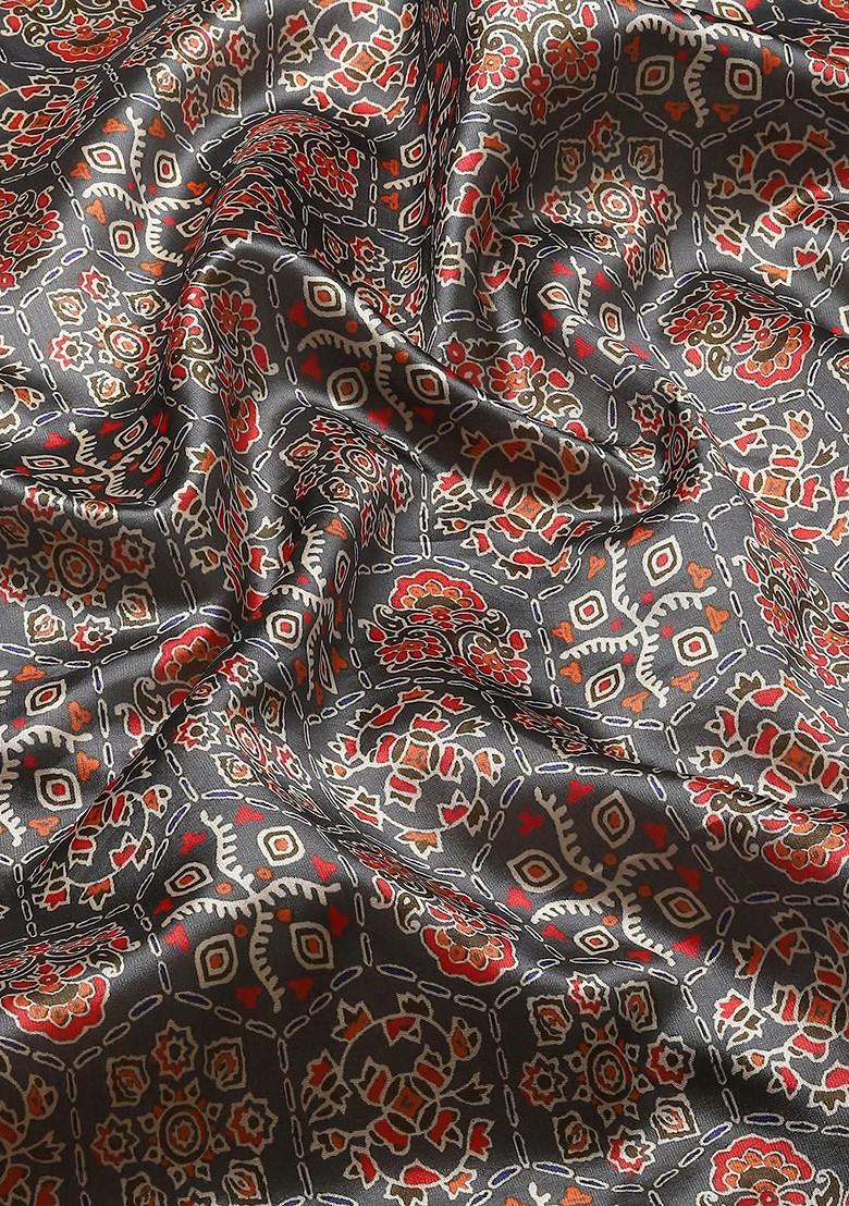 Grey Ethnic Motifs Embroidery Silk Saree Set