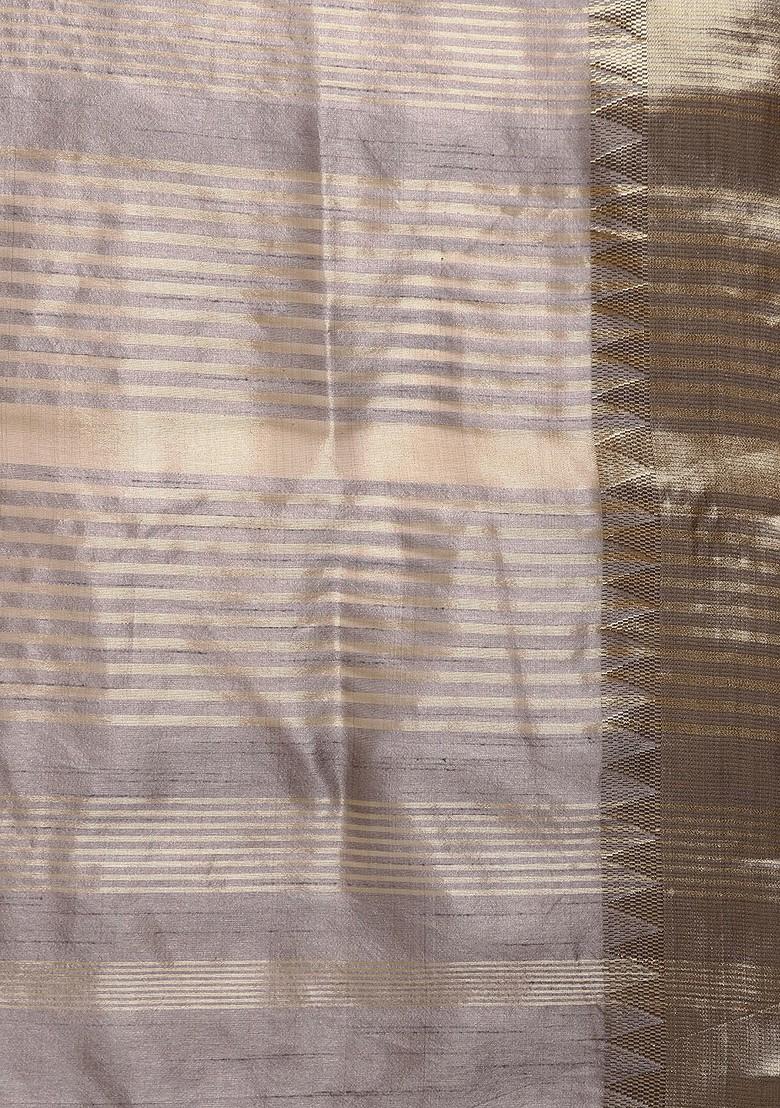 Grey Embroidered Silk Saree Set