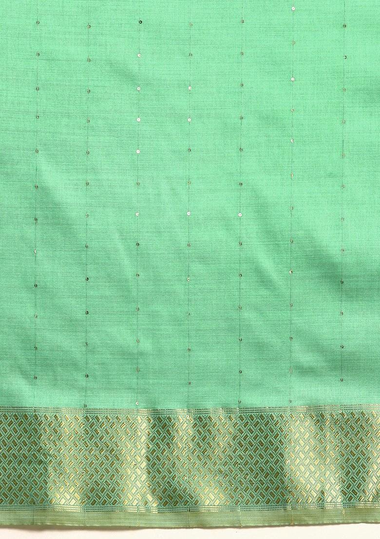 Turquoise Blue Sequin Embellished Silk Saree Set