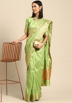 Sea Green Sequin Embellished Silk Saree Set