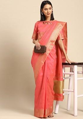 Pink Sequin Embellished Silk Saree Set