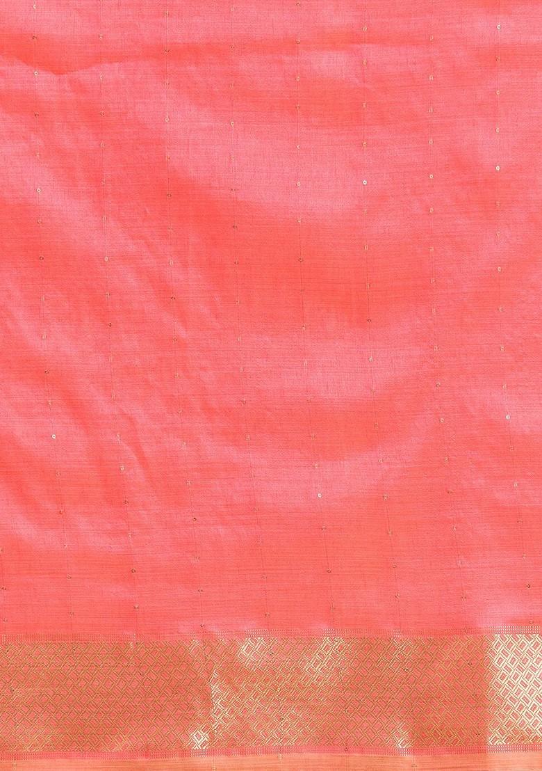 Pink Sequin Embellished Silk Saree Set