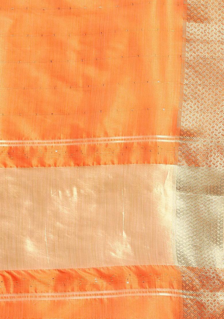 Orange Sequin Embellished Silk Saree Set