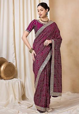 Burgundy Sequin Embroidered Georgette Saree Set