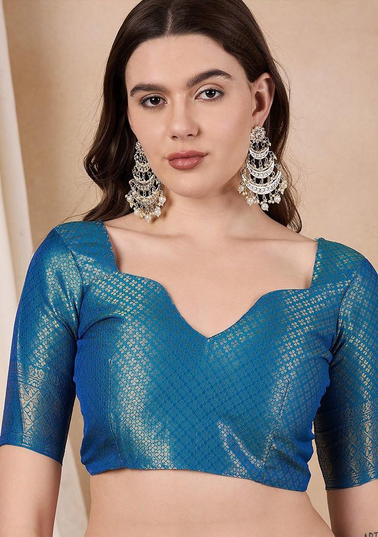 Blue Zari Embroidered Silk Saree Set