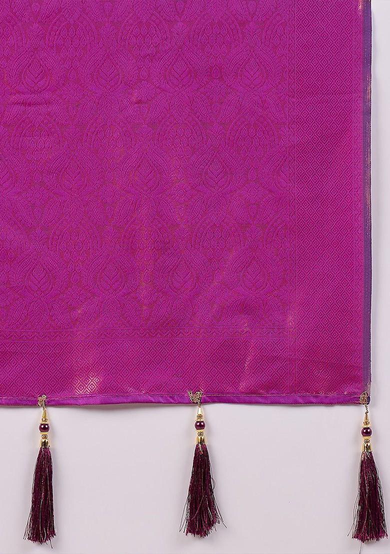 Magenta Zari Embroidered Silk Saree Set