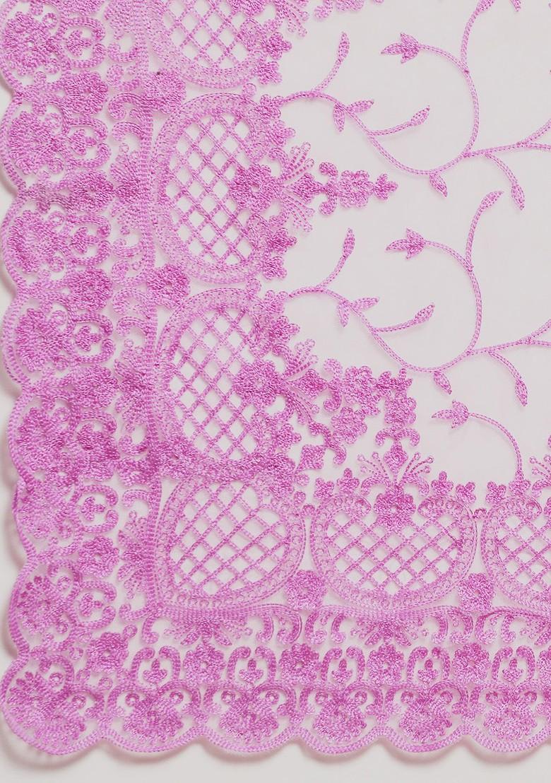 Lavender Floral Embroidered Organza Saree Set